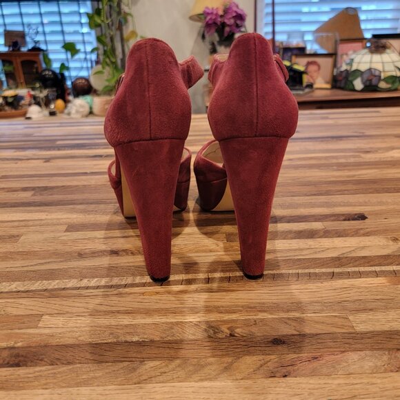 MICHAEL KORS HAVEN ANKLE STRAP CINNABAR WOMENS PLATFORM SUEDE SHOES - Picture 15 of 15